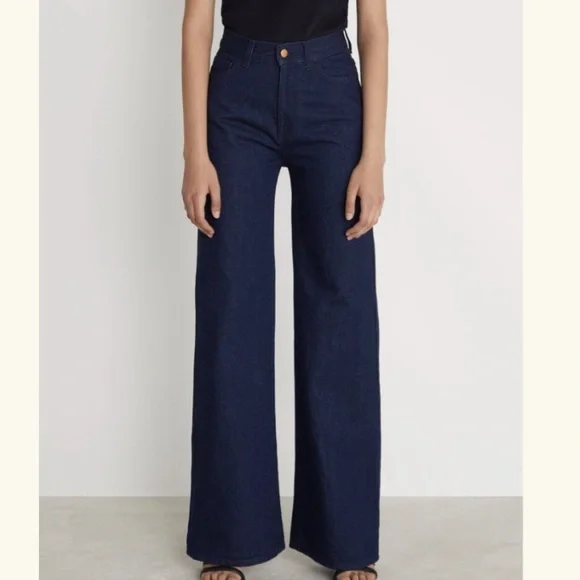 Rodebjer High Rise Wide Flare Leg Womens Sz 28 Blue Cotton Denim Zip Fly Luxury - Picture 1 of 7